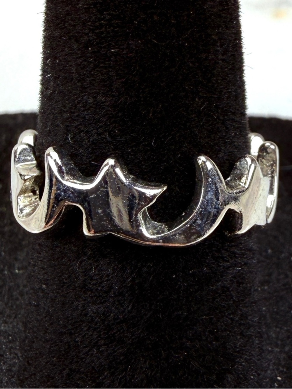 Silvertone moon and star band ring size 7